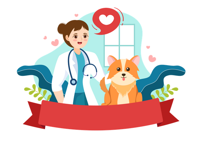 Doctor revisando perro en clínica veterinaria  Ilustración