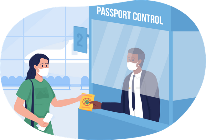 Controle seguro de passaportes no aeroporto  Ilustração