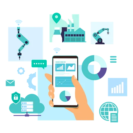 Controle do processo de montagem usando celular  Ilustração