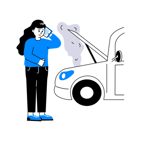 Conversa de garota no celular sobre motor superaquecido  Ilustração