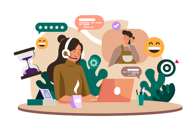 Conversation mobile homme avec soutien jeune femme  Illustration