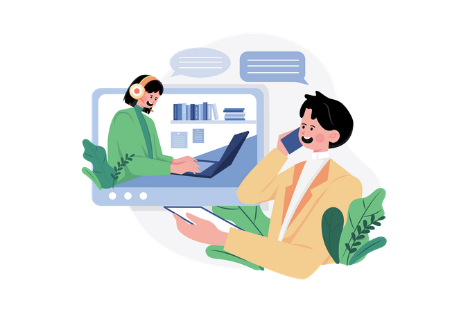 Conversation mobile homme avec soutien jeune femme  Illustration