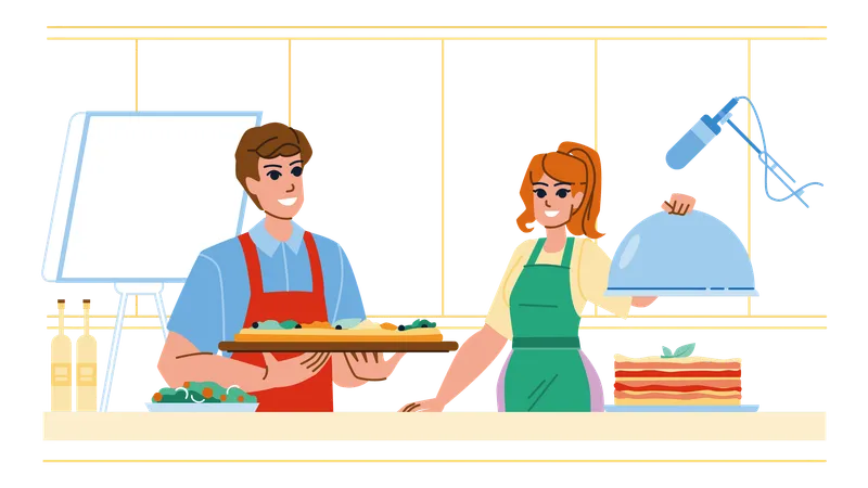 Coocking Show Vector Kitchen Chef Cuisine Food Professional Cook Home Television Culinary Coocking Show Character People Flat Cartoon Illustration Illustration