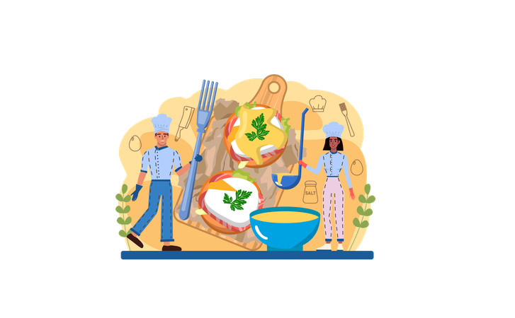 Cook cooking eggs item  Illustration