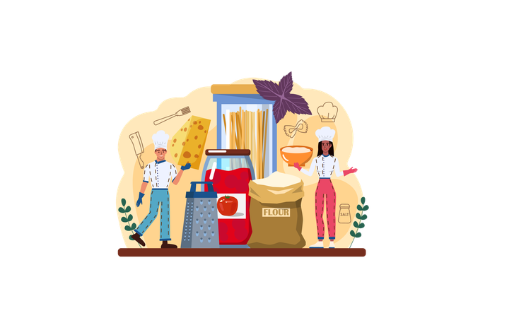 Cook cooking Homemade italian food with cheese  イラスト