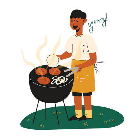 Cook Hamburger in a BBQ  Illustration