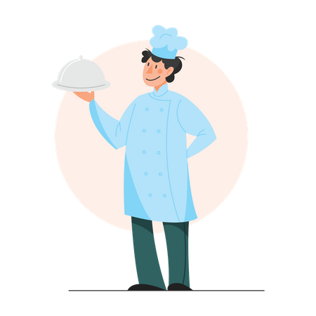 Cook holding food dish Illustration
