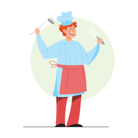 Cook holding kitchen tools Illustration