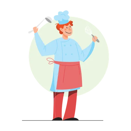 Cook holding kitchen tools  Illustration