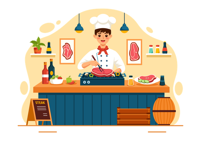 Cook in Steakhouse  Illustration