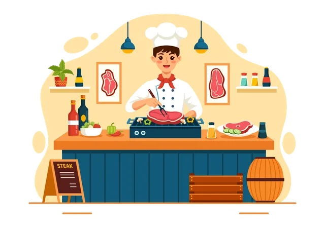 Cook in Steakhouse  Illustration