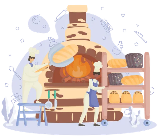 Cook making bread in bakery  Illustration