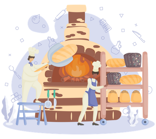 Cook making bread in bakery  Illustration