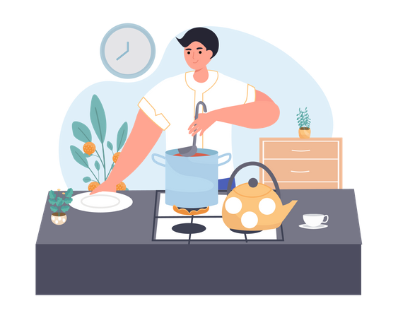 Cook making food in kitchen  Illustration