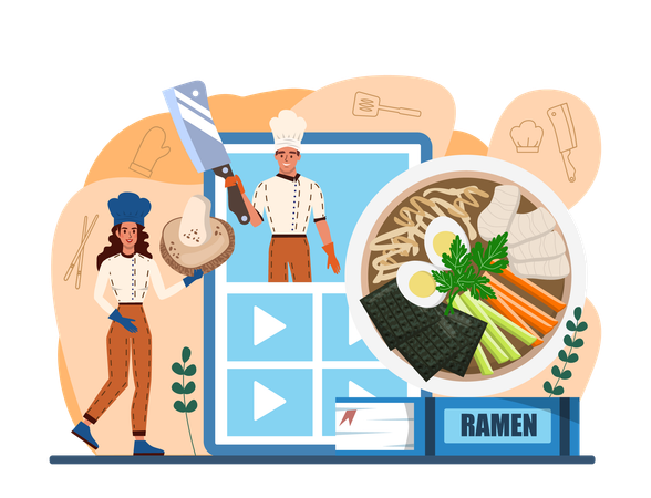 Cook making Online Ramen noodles  イラスト