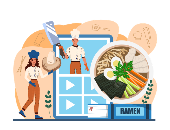 Cook making Online Ramen noodles  Illustration