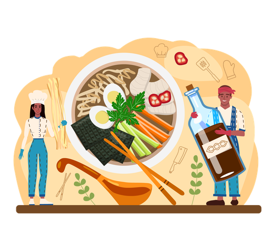 Cook making Ramen noodles  Ilustración