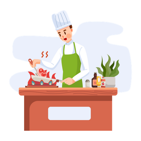 Cook Preparing food for order Illustration