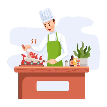 Cook Preparing food for order  Illustration