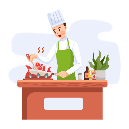 Cook Preparing food for order  Illustration