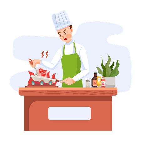 Cook Preparing food for order  Illustration