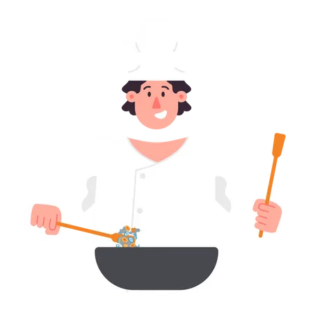 Cook preparing meal Illustration