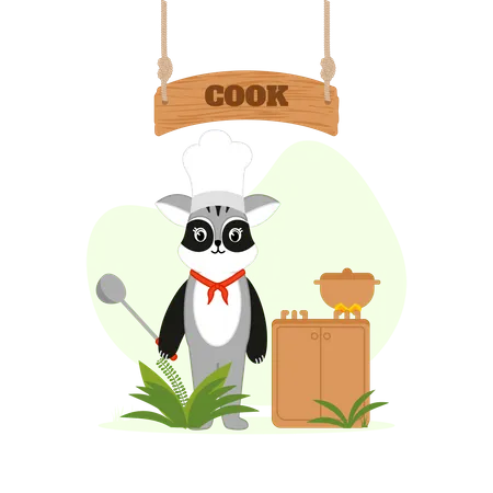 Cook racoon making food  Illustration
