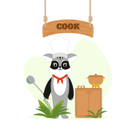 Cook racoon making food  Illustration