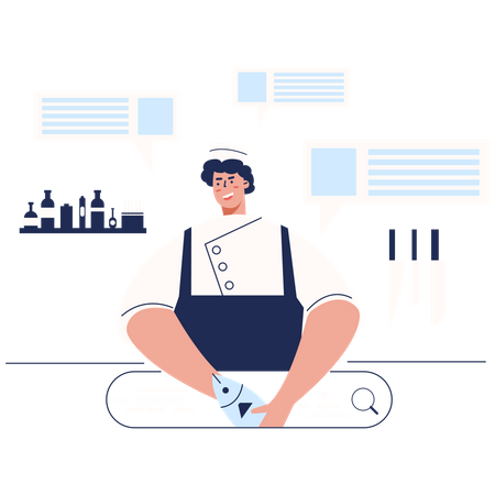 Cook working in kitchen Illustration