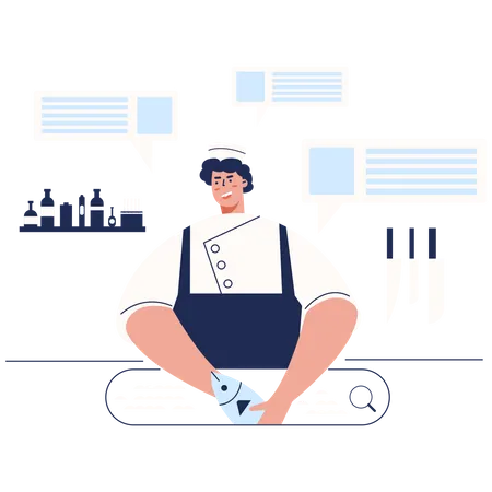 Cook working in kitchen  Illustration