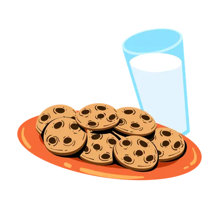 Relish The Comfort Of Homemade Cookies Served With A Glass Of Milk A Delightful Combination To Start Your Morning With A Smile Illustration