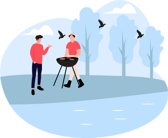 Cooking barbeque at forest  Illustration