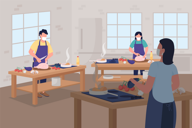 Cooking class during pandemic Illustration