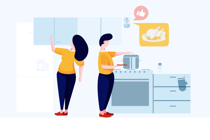 Cooking guide from speaker in home automation concept  Illustration