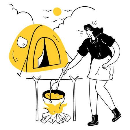 屋外での調理  イラスト