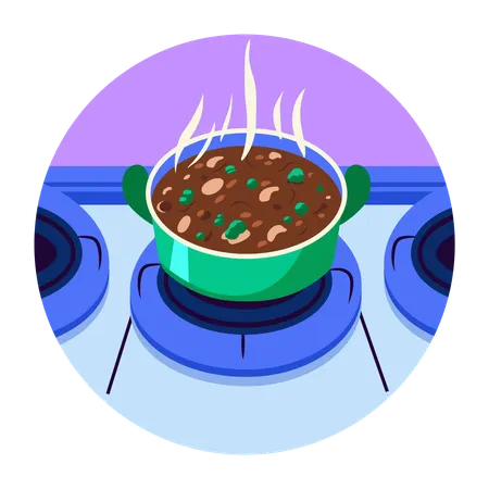 Cooking pot on gas stove  Illustration