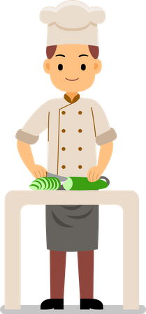 Cooking process - chef chopping vegetables on the table for cooking  Illustration