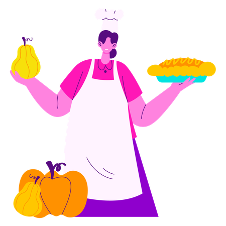 Cooking Pumpkin Pie  Illustration