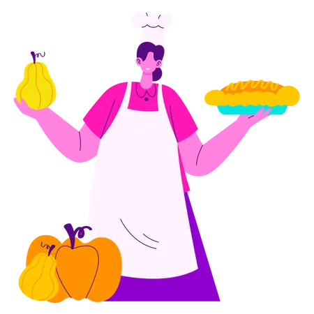 Cooking Pumpkin Pie  Illustration