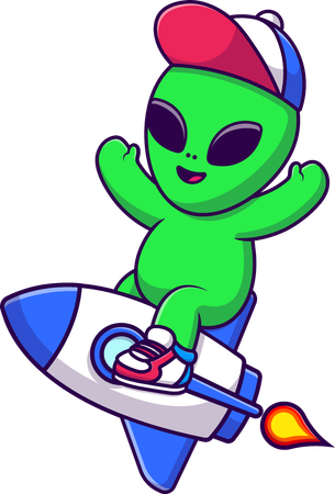 Cool Alien Riding Rocket  Illustration