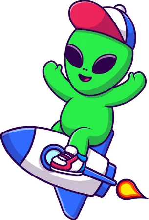 Cool Alien Riding Rocket  Illustration