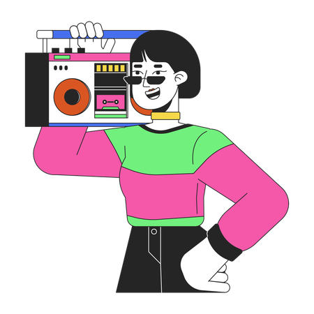 Cool asian girl carrying boombox on shoulder  イラスト