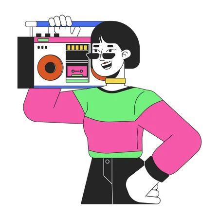 Cool asian girl carrying boombox on shoulder  Illustration