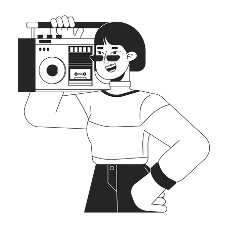 Cool asian girl carrying boombox on shoulder  Illustration