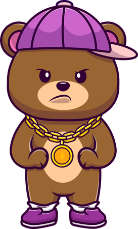 Cool Bear Wearing Necklace And Hat  Illustration