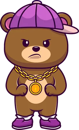 Cool Bear Wearing Necklace And Hat  Illustration