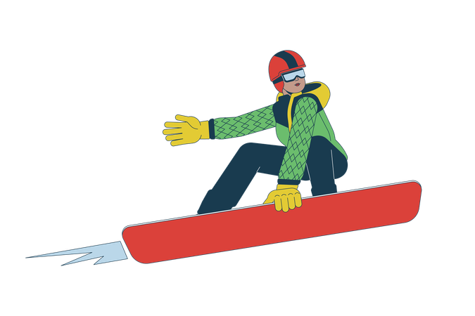Cool black woman performing trick on snowboard  Illustration
