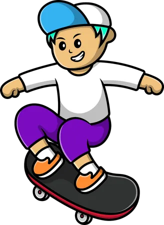 Cool Boy Playing Skateboard  Illustration