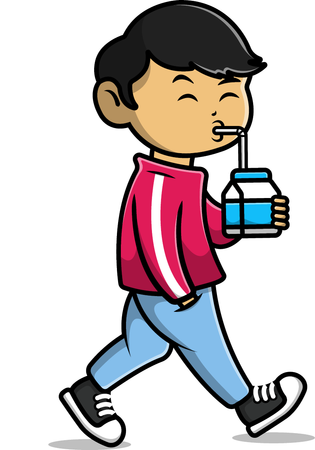 Cool Boy Walking With Drinking Milk  Illustration