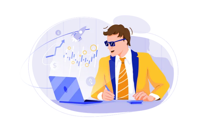 Cool Businessman with Crypto Analytics  Illustration